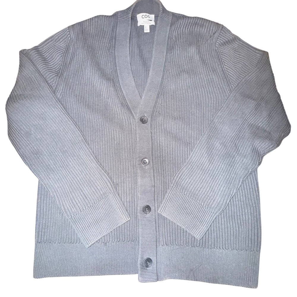 COS Relaxed Fit Ribbed Cardigan Shawl Collar Minimalist Grey Size M